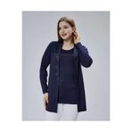 YXL COLLECTION Kadın 2'li Takım Sim Baskı Detaylı Uzun Kol Hırka, Bisiklet Yaka Taşlı Tişört Lacivert 46