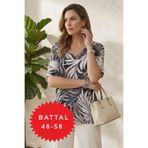 YXL COLLECTION Kadın Battal Beden Likralı V Pervaz Yaka Taş Desenli Kısa Kol Anne Tişört Penye Bluz