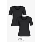 YXL COLLECTION Kadın Büyük Beden 2'li Siyah Paket Viskon Likralı Basic Tişört Penye Bluz Siyah 2XL
