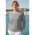 YXL COLLECTION Kadın Büyük Beden Çizgili Bisiklet Yaka Büzgü Kol Detaylı Mevsimlik Anne Bluz Lacivert 40