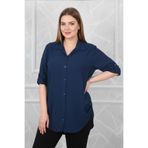 YXL COLLECTION Kadın Büyük Beden Katlanabilir Kollu Düğmeli Klasik Yaka Basic Tunik Gömlek Lacivert 46