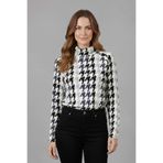 YXL COLLECTION Kadın Büyük Beden Likralı Balıkçı Yaka Desenli Raglan Kol Anne Tişört Penye Bluz Çok Renkli 50