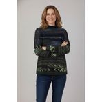 YXL COLLECTION-Kadın Büyük Beden Likralı Balıkçı Yaka Mix Desenli Yumuşak Kazak Anne Bluz Lacivert 42