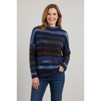 YXL COLLECTION-Kadın Büyük Beden Likralı Balıkçı Yaka Mix Desenli Yumuşak Kazak Anne Bluz Lacivert 44