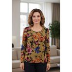 YXL COLLECTION Kadın Büyük Beden Likralı Bisiklet Yaka Çiçek Desenli Yumuşak Kazak Anne Bluz Çok Renkli L