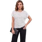 YXL COLLECTION Kadın Büyük Beden Likralı Bisiklet Yaka Düşük Omuzlu Üç Boyutlu Pul Desenli Anne Tişört Penye Bluz (3XL)