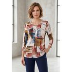YXL COLLECTION Kadın Büyük Beden Likralı Bisiklet Yaka Karışık Desenli Truvakar Kol Anne Tişört Penye Bluz Çok Renkli 44