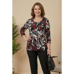 YXL COLLECTION Kadın Büyük Beden Likralı Bisiklet Yaka Karışık Desenli Truvakar Kol Anne Tişört Penye Bluz Çok Renkli 46