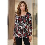 YXL COLLECTION Kadın Büyük Beden Likralı Bisiklet Yaka Karışık Desenli Uzun Kol Anne Tişört Penye Bluz Çok Renkli 48