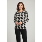 YXL COLLECTION-Kadın Büyük Beden Likralı Bisiklet Yaka Kaz Ayağı Desenli Yumuşak Kazak Anne Bluz Siyah L