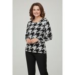 YXL COLLECTION-Kadın Büyük Beden Likralı Bisiklet Yaka Kaz Ayağı Desenli Yumuşak Kazak Anne Bluz Siyah M