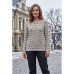 YXL COLLECTION Kadın Büyük Beden Likralı Bisiklet Yaka Kazayağı Desenli Yumuşak Kazak Anne Bluz Bej 2XL