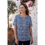 YXL COLLECTION Kadın Büyük Beden Likralı Bisiklet Yaka Leopar Desenli Kısa Kollu Anne Tişört Penye Bluz