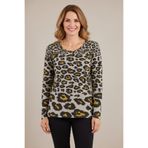 YXL COLLECTION-Kadın Büyük Beden Likralı Bisiklet Yaka Leopar Desenli Yumuşak Kazak Anne Bluz Çok Renkli XL