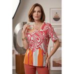 YXL COLLECTION Kadın Büyük Beden Likralı Bisiklet Yaka Mix Desenli Kısa Kollu Anne Tişört Penye Bluz Çok Renkli 42