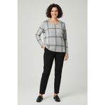 YXL COLLECTION-Kadın Büyük Beden Likralı Bisiklet Yaka Mix Desenli Yumuşak Kazak Anne Bluz Gri 2XL