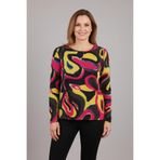 YXL COLLECTION Kadın Büyük Beden Likralı Bisiklet Yaka Renkli Mix Desenli Yumuşak Kazak Anne Bluz Çok Renkli L