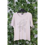 YXL COLLECTION Kadın Büyük Beden Likralı Bisiklet Yaka Taş Baskı Kısa Kollu Anne Tişört Bluz - Bej Bej XL
