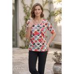 YXL COLLECTION Kadın Büyük Beden Likralı Bisiklet Yaka Taşlı Mix Desenli Kısa Kollu Anne Tişört Penye Bluz Çok Renkli 40