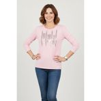 YXL COLLECTION Kadın Büyük Beden Likralı Bisiklet Yaka Taşlı Uzun Kollu Anne Penye Tişört Bluz Pembe 44