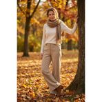 YXL COLLECTION Kadın Büyük Beden Likralı Bisiklet Yaka Uzun Kollu Dokulu Yumuşak Kazak Anne Bluz Krem M