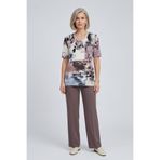 YXL COLLECTION Kadın Büyük Beden Likralı Biskiklet Yaka Çiçek Desenli Kısa Kollu Anne Tişört Penye Bluz Çok Renkli 2XL