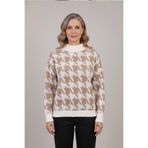 YXL COLLECTION Kadın Büyük Beden Likralı Dik Yaka Düşük Omuzlu Desenli Sakallı Yumuşak Kazak Anne Bluz Bej S