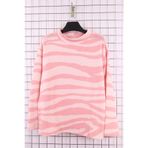 YXL COLLECTION Kadın Büyük Beden Likralı Dik Yaka Zebra Desenli Yumuşak Kazak Anne Bluz - Pembe Pembe 42