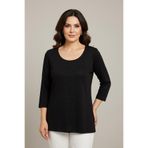 YXL COLLECTION Kadın Büyük Beden Likralı Flamlı Truvakar Kol (4 Mevsimlik) Anne Penye Bluz - Siyah