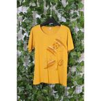 YXL COLLECTION Kadın Büyük Beden Likralı Sim Baskılı Kısa Kollu Anne Tişört Bluz - Hardal Hardal 42