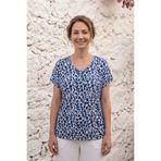 YXL COLLECTION Kadın Büyük Beden Likralı V Yaka Leopar Desenli Düşük Omuz Anne Tişört Penye Bluz