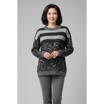 YXL COLLECTION Kadın Büyük Beden Likralı Yarım Balıkçı Yaka Düşük Omuzlu Garnili Desenli Yumuşak Kazak Anne Bluz Siyah S