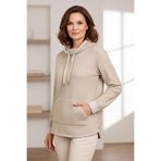 YXL COLLECTION Kadın Büyük Beden Petek Dokulu Bağcıklı Balıkçı Yaka Kanguru Cepli Mevsimlik Sweatshirt Bej 40