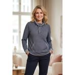YXL COLLECTION Kadın Büyük Beden Petek Dokulu Bağcıklı Balıkçı Yaka Kanguru Cepli Mevsimlik Sweatshirt Lacivert 38