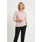 YXL COLLECTION Kadın Büyük Beden Pike Kumaş Çizgili Truvakar Kol Anne Bluz Kazak Pembe M