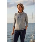 YXL COLLECTION Kadın Büyük Beden Yaka Bağcıklı Uzun Kol Eteği Lastikli Çizgili Mevsimlik Sweatshirt Lacivert 54