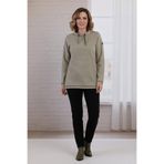 YXL COLLECTION Kadın Büyük Beden Yaka Bağcıklı Uzun Kol Eteği Lastikli Çizgili Mevsimlik Sweatshirt Zeytin Yeşili 36