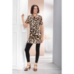 YXL COLLECTION Kadın Büyük Beden Yakası Büzgülü Leopar Desenli Kısa Kollu Kemerli Tunik Elbise Çok Renkli 46
