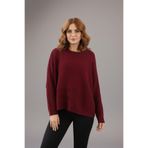 YXL COLLECTION Kadın Kayık Yaka Oversize Yarasa Kol Triko Kazak Bordo Bordo S/M