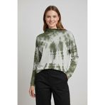 YXL COLLECTION Kadın Yarım Balıkçı Yaka Batik Desenli Düşük Omuz Crop Yeşil L
