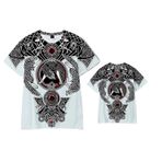 Yxyeceipeno C Yakasız Kısa Kollu Viking Myth 3D Baskı Desen Norse Mitoloji Unisex T-shirt