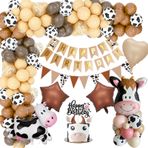 YYDSXK Doğum günü dekorasyonu, erkek çocuk, kahverengi inek dekorasyonu, doğum günü seti, Happy Birthday afişi, pasta dekorasyonu, inek ve yıldız folyo balonlar, inek parti balonları, bebek duşu için,