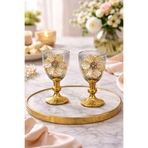 YzHome 2 Li Cam Lotus Kahve Yanı Bardak Bardak Gold Kaplama 75ml