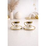 YzHome 2 Li Gold Yaldızlı Porselen Lotus Çiçek Kahve Fincan Takımı 100ml