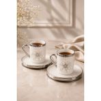 YzHome 2 Li Gümüş Yaldızlı Porselen Lotus Çiçek Kahve Fincan Takımı 100ml