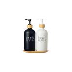 Yzhome 2’li Beyaz Mutfak Sıvı Sabunluk Seti 500ML+500ML Bambu Tepsili