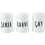 Yzhome 3'lü Beyaz Porselen Vakumlu Saklama Kabı Çay Şeker Kahve Kavanoz