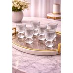 YzHome 6 Kişilik Cam Elmas Ayaklı Çizgili Kahve Yanı Bardağı, 50ml, Şeffaf yz.sadoelmastopçizgilimodel