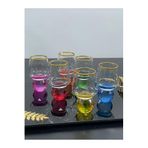 YzHome 6 Kişilik Cam Elmas Ayaklı Renkli Yaldızlı Kahve Yanı Bardağı Bardak 50ml