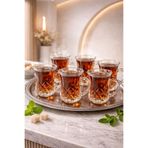 YzHome 6 Lı Cam Kulplu Çizgili Çay Bardağı Bardak 120ml